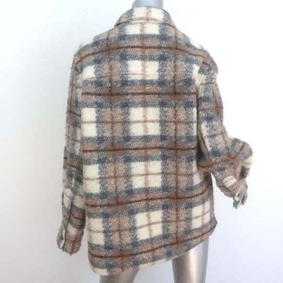 Isabel Marant Etoile Gaston Plaid Shirt Jacket Brown/Cream Wool-Blend Size 42 - Picture 5 of 9